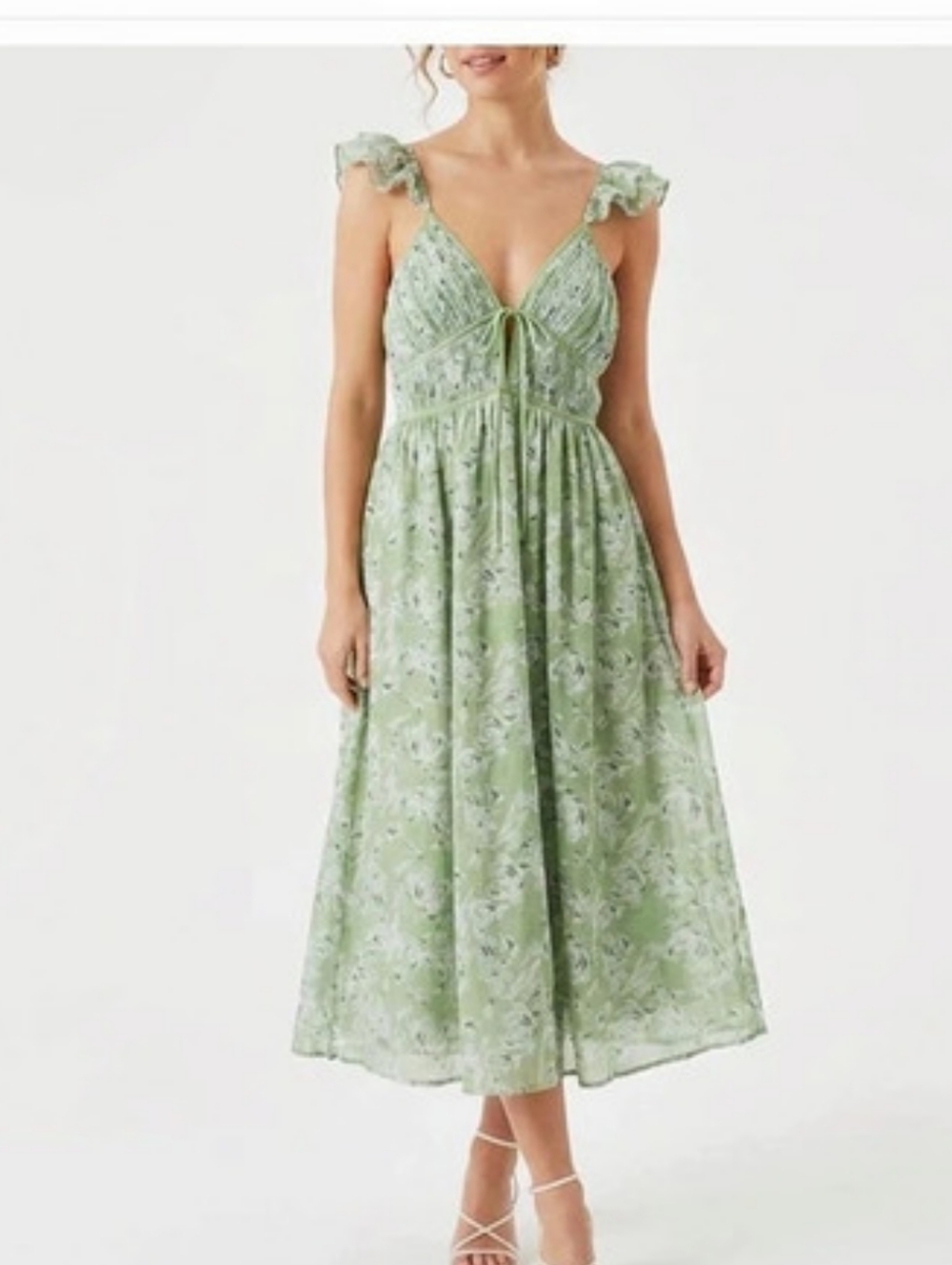 En Saison Green Floral Print Midi Dress Medium